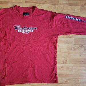 Vintage Y2k Budweiser King of Beers XL 2003 Red Long Sleeve Logo Sleeve Graphic